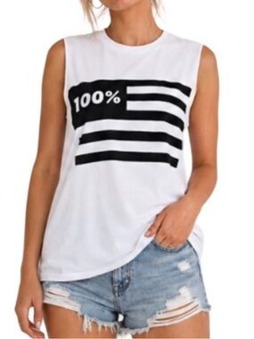 NEW Stylestalker Sleeveless Flag T-Shirt White/Black Sm NWT